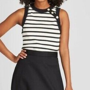 Who What Wear Women's Striped Boat Neck Button Shoulder Tank Top M